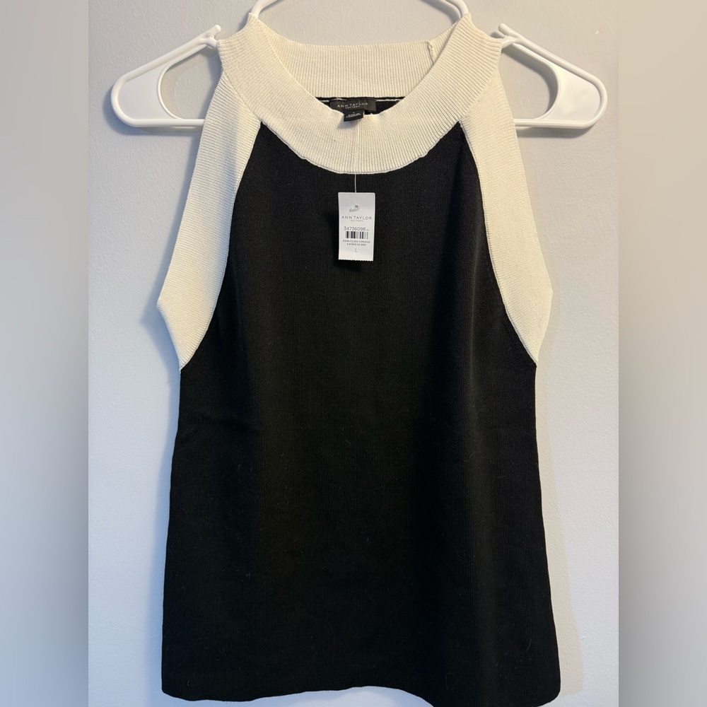Black and Cream Ann Taylor Sleeveless Tank Top with Racerback